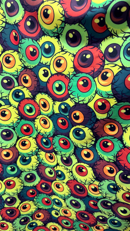 New Multicolor Abstrat Eyeballs design print on nylon  spandex 4-way stretch 58/60” Sold by the YD. Ships Worldwide from Los Angeles CA
