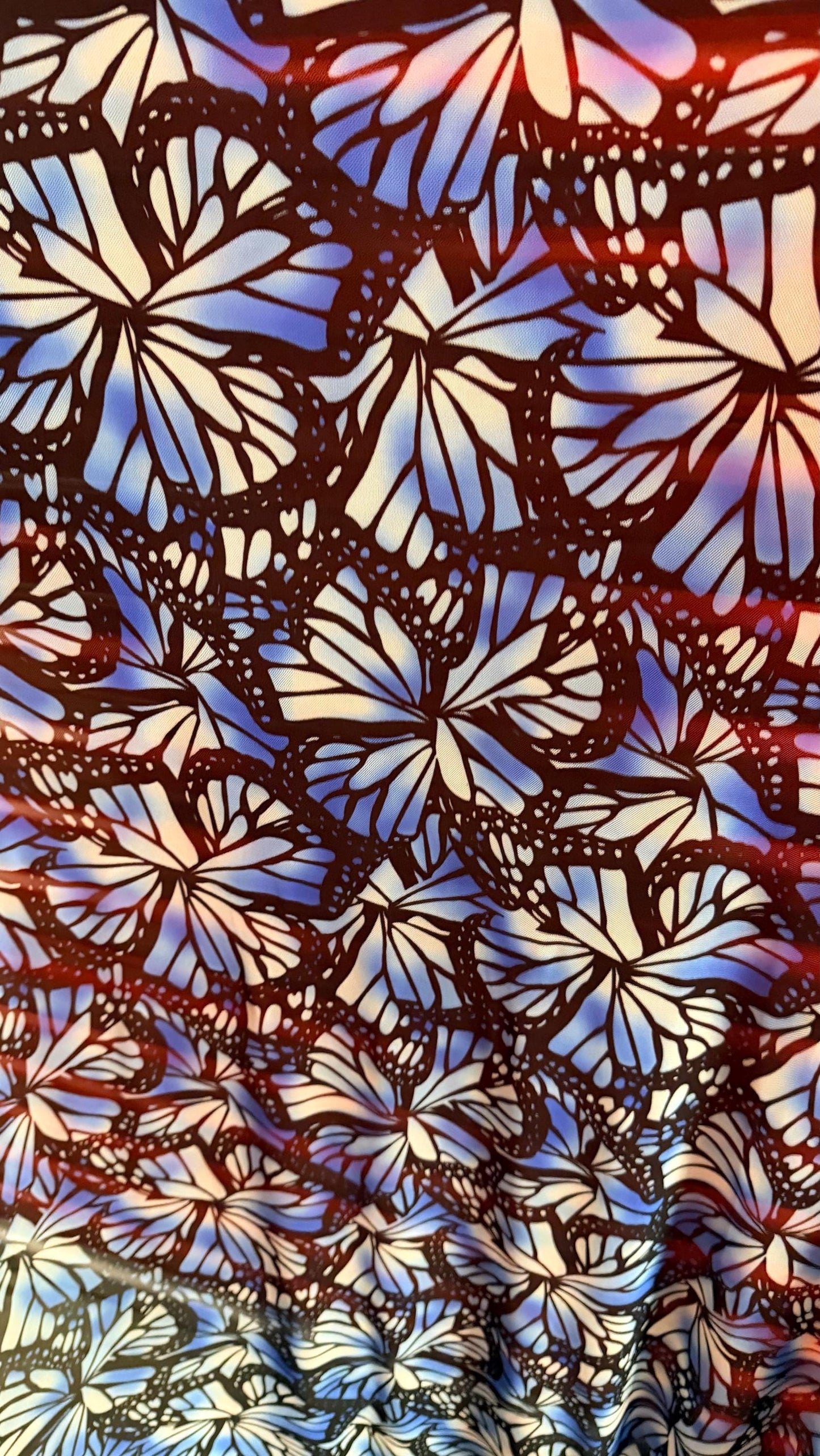 New Butterfly abstract design sapphire/black  color print on great quality of power mesh 4-way stretch 58/60”