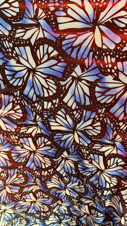 New Butterfly abstract design sapphire/black  color print on great quality of power mesh 4-way stretch 58/60”