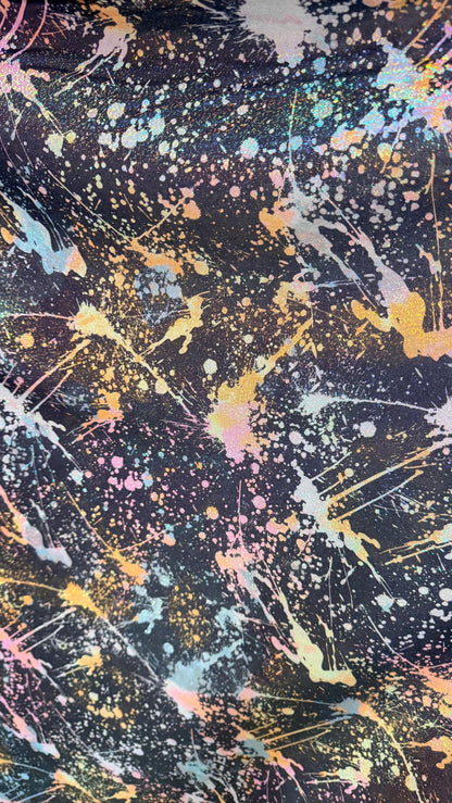 Graffiti Paint design Abstract hologram metallic nylon spandex 4way stretch 58/60" Sold by the YD. Ships worldwide from Los Angeles Californ