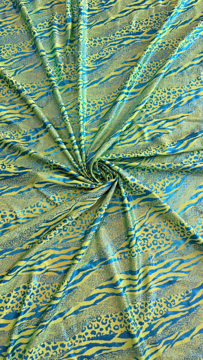 New snake safari design Iridescent Hologram 2-tone Teal/Green  metallic nylon spandex 4way stretch 58/60" Sold by the  YD. Ships worldwide