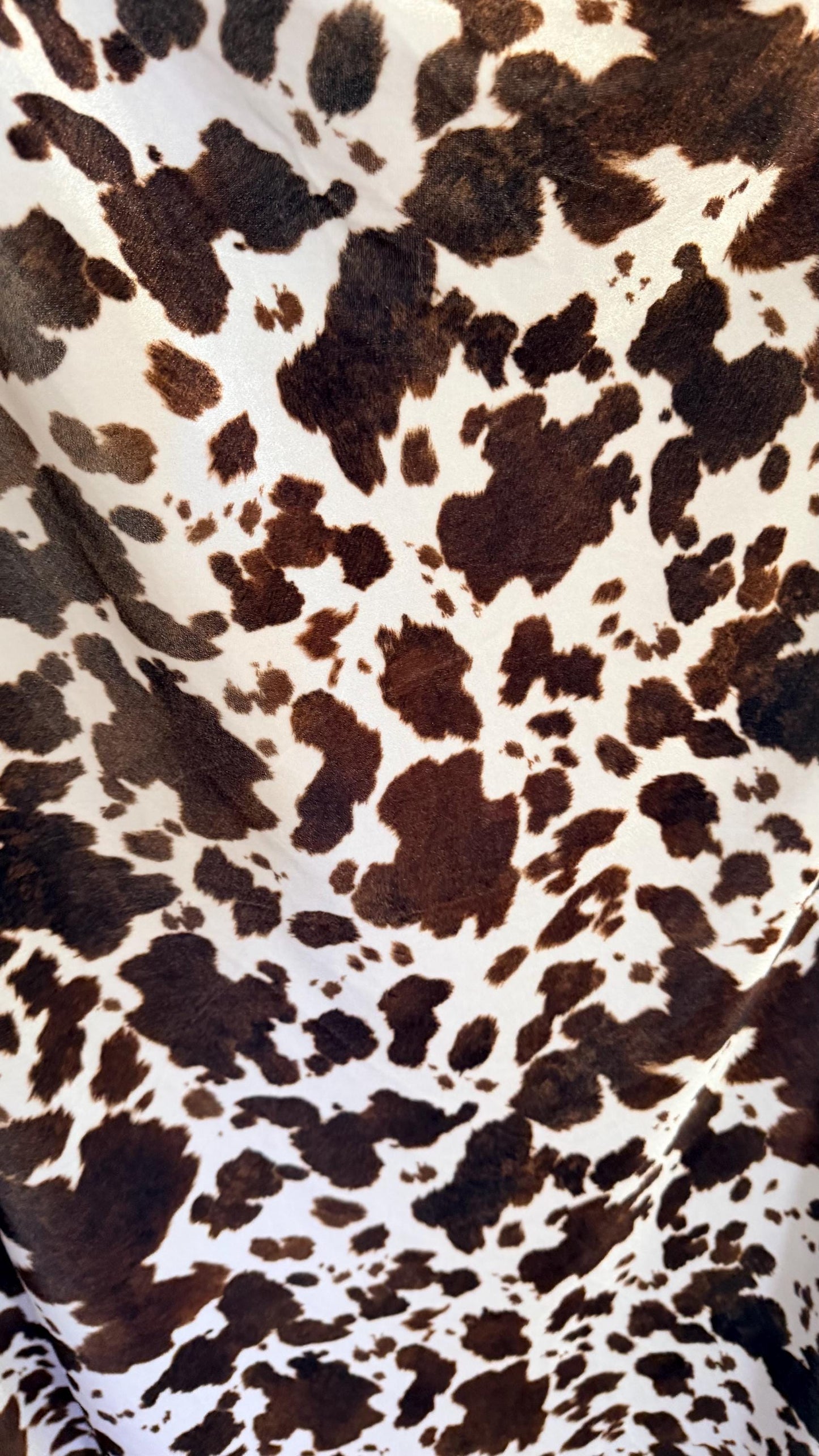 Exotic Cow design print on great quality of stretch velvet 4-way stretch 58/60” Sold by the YD. Ships worldwide from Los Angeles California