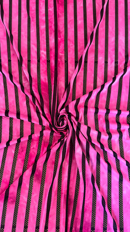 New stripe tie dye  nylon spandex mesh pink color  4-way stretch 58/60” Sold by the YD. Ships worldwide from Los Angeles California USA.