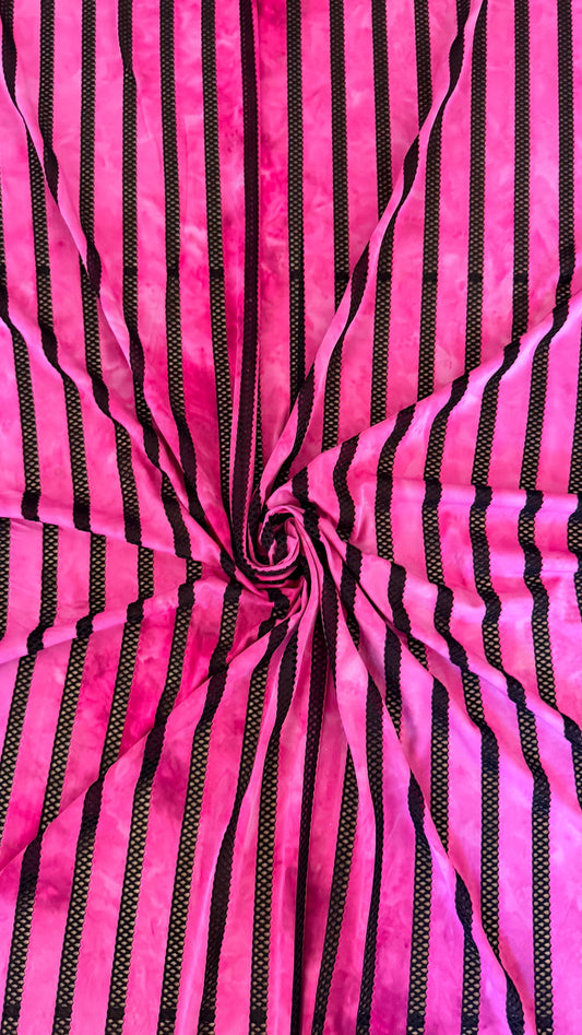 New stripe tie dye  nylon spandex mesh pink color  4-way stretch 58/60” Sold by the YD. Ships worldwide from Los Angeles California USA.