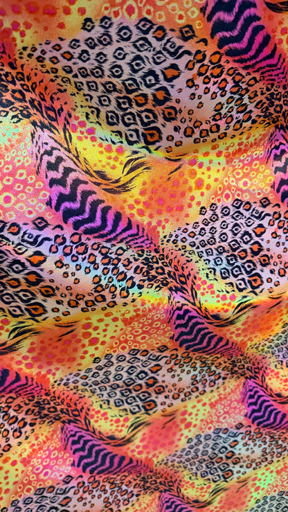 New Safari design multicolor Iridescent metallic nylon spandex 4way stretch 58/60" Sold by the yd. Ships worldwide from Los Angeles Californ
