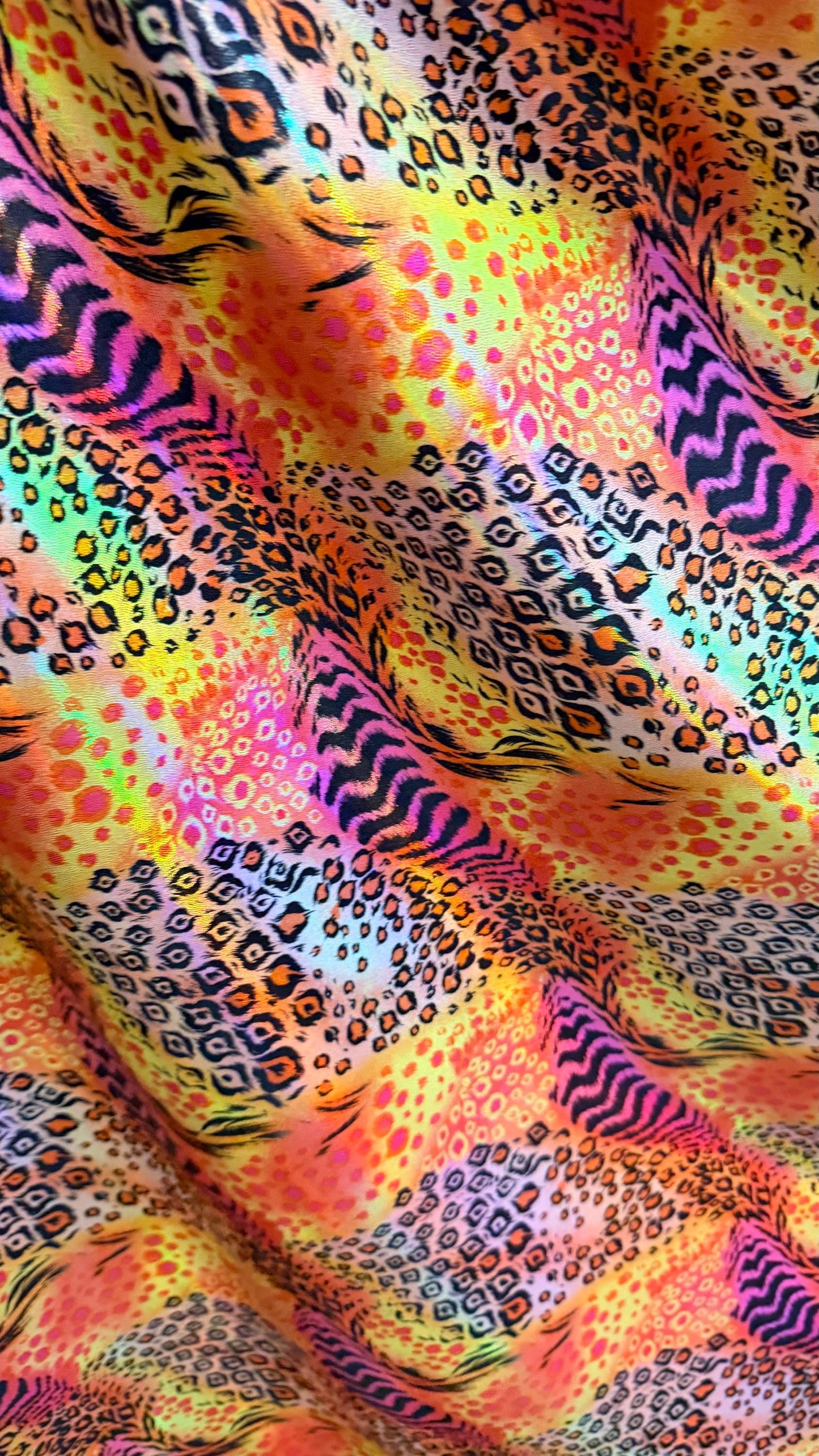 New Safari design multicolor Iridescent metallic nylon spandex 4way stretch 58/60" Sold by the yd. Ships worldwide from Los Angeles Californ