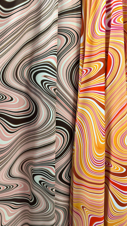 New Modern abstract design multicolor lava print on nylon spandex 4way stretch 58/60" Sold by the YD. Ships worldwide from Los Angeles CA