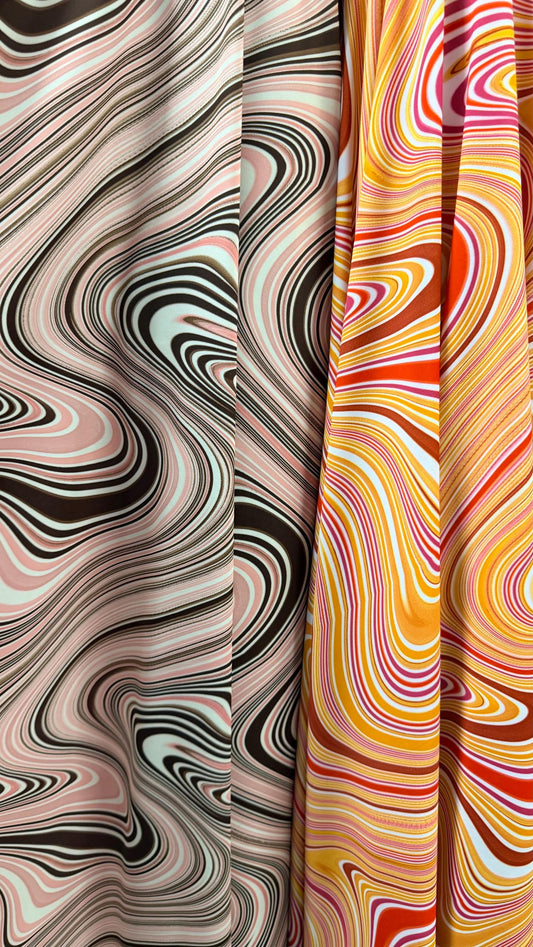 New Modern abstract design multicolor lava print on nylon spandex 4way stretch 58/60" Sold by the YD. Ships worldwide from Los Angeles CA