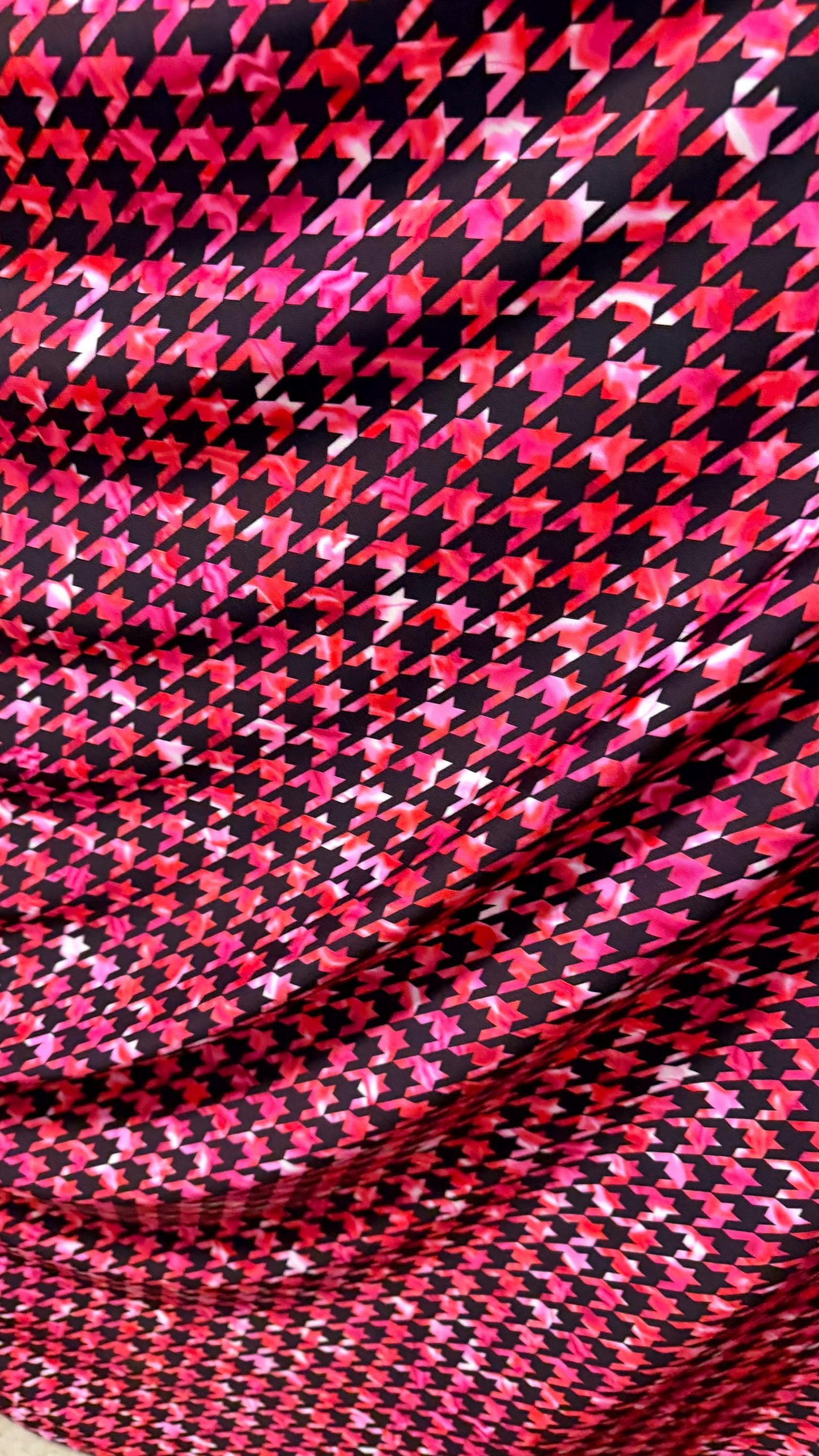 New Houndstooth tie dye design print one nylon spandex 4-way stretch 58/60” Sold by the YD. Ships worldwide from Los Angeles California USA