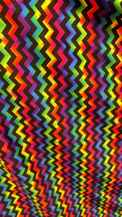 New Rainbow abstract chevron design on nylon spandex 4way Stretch 58/60" Sold by the YD. Ships worldwide from Los Ángeles California USA.