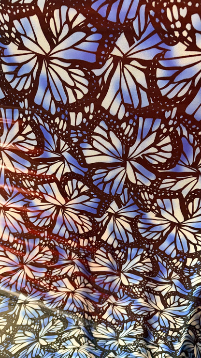 New Butterfly abstract design sapphire/black  color print on great quality of power mesh 4-way stretch 58/60”