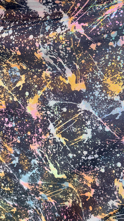 Graffiti Paint design Abstract hologram metallic nylon spandex 4way stretch 58/60" Sold by the YD. Ships worldwide from Los Angeles Californ