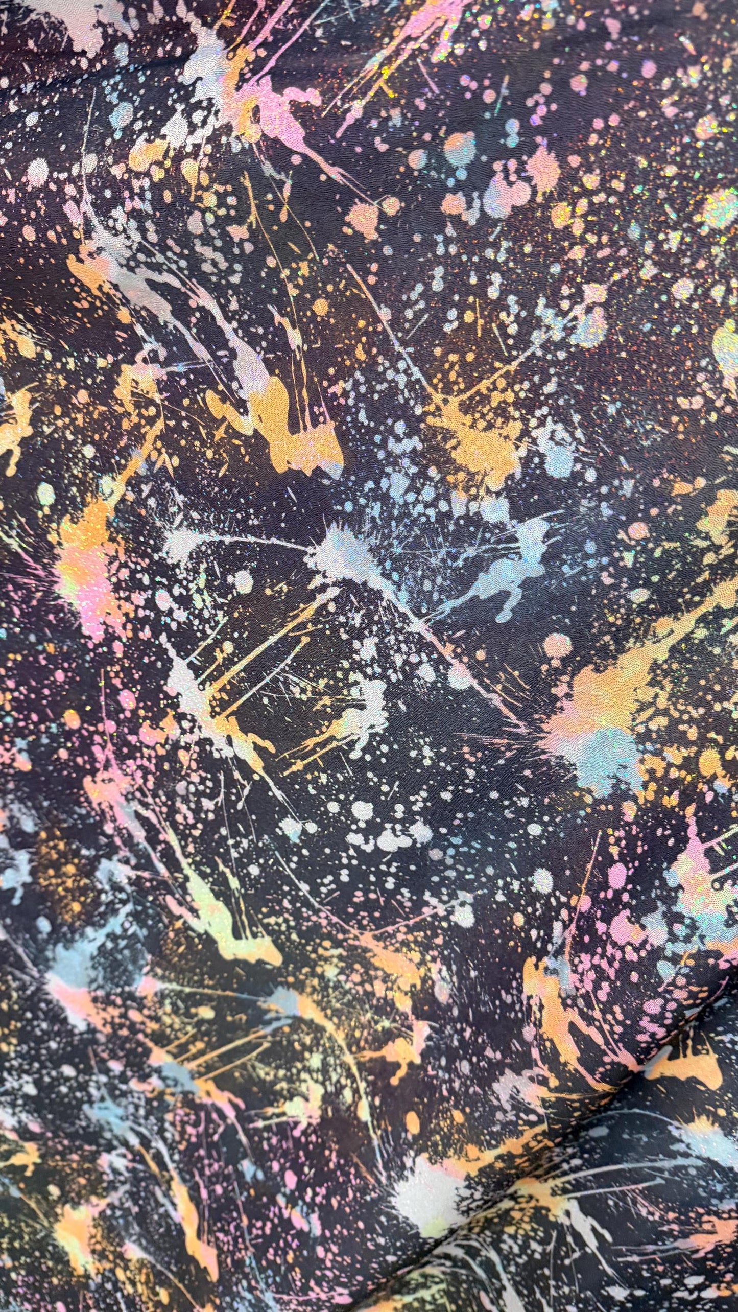 Graffiti Paint design Abstract hologram metallic nylon spandex 4way stretch 58/60" Sold by the YD. Ships worldwide from Los Angeles Californ