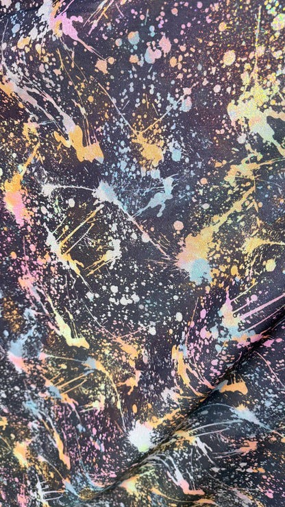 Graffiti Paint design Abstract hologram metallic nylon spandex 4way stretch 58/60" Sold by the YD. Ships worldwide from Los Angeles Californ