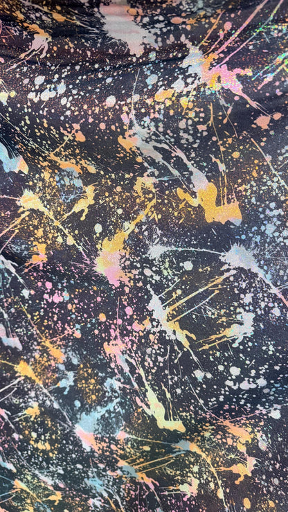 Graffiti Paint design Abstract hologram metallic nylon spandex 4way stretch 58/60" Sold by the YD. Ships worldwide from Los Angeles Californ