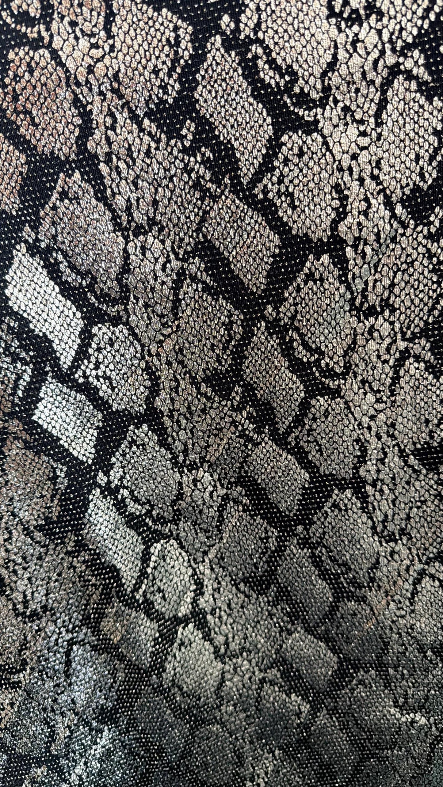 New metallic snake skin design on nylon  spandex base 4 way stretch 58/60" Sold by the YD. ships worldwide from Los Angeles California USA