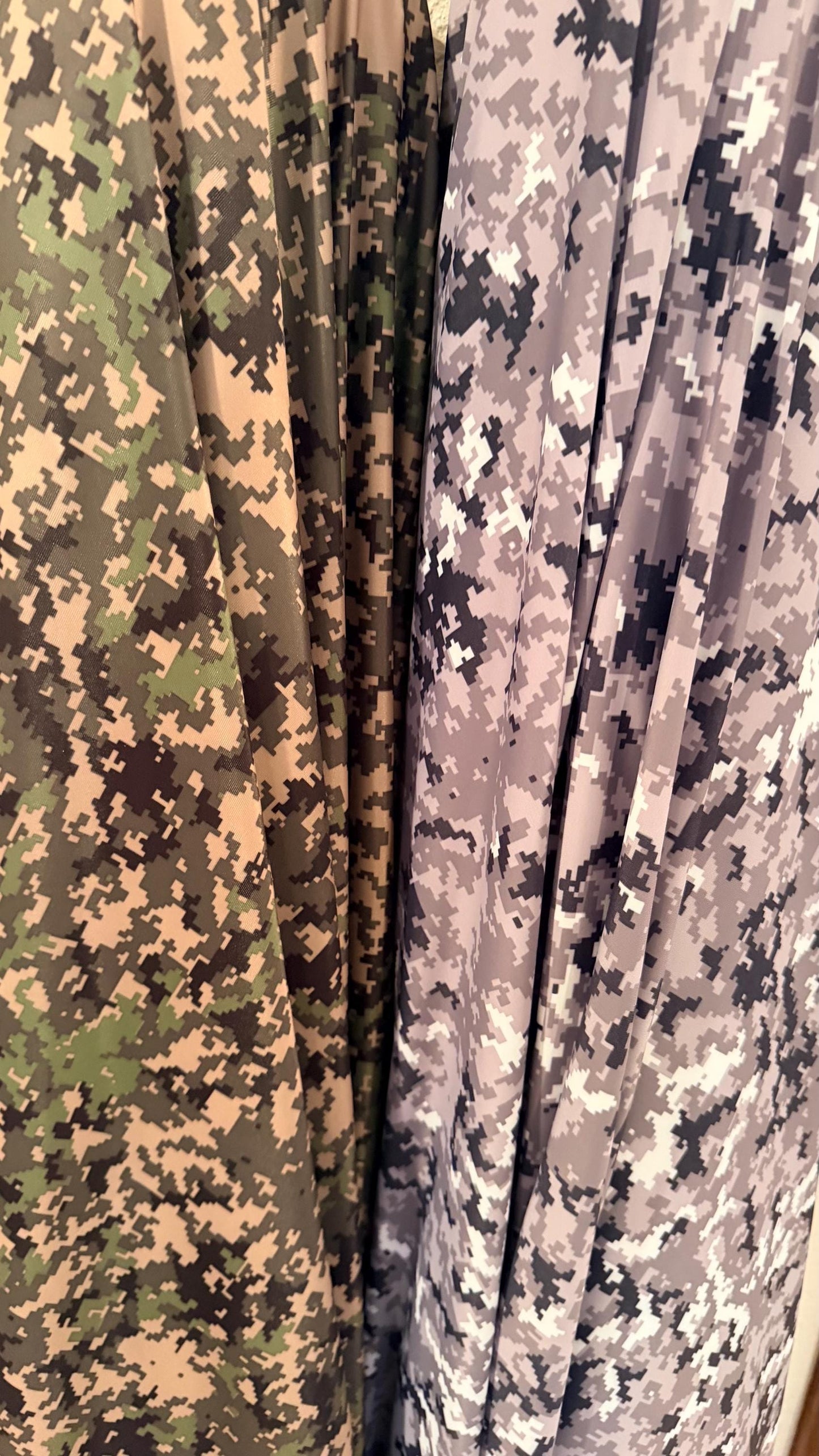 Pixel Camouflage Digital design on nylon spandex print 4way Stretch 58/60" Sold by the yd. Ships worldwide from Los Angeles California USA.