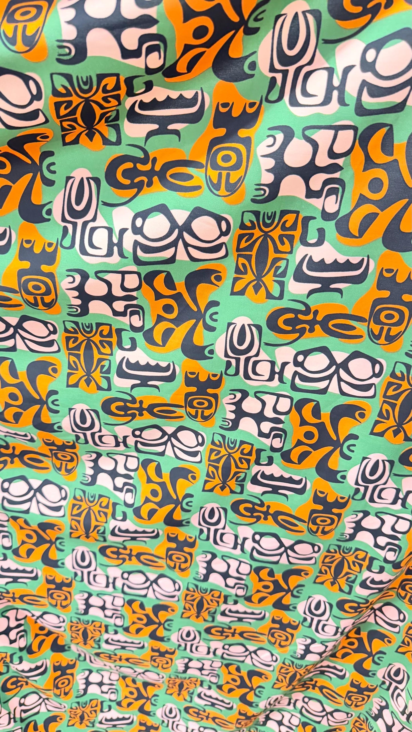 NEW African Abstract design Green Multicolor print on nylon spandex 4-way stretch 58/60” Sold by the YD. Ships Worldwide from Los Angeles CA