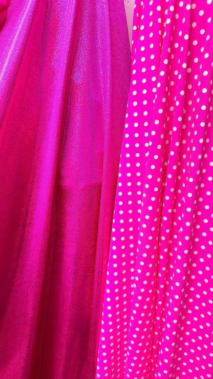Polka dots design and hologram metallic foggy foil best quality of nylon spandex 4way stretch  58/60" sold by the Yd. Ships worldwide