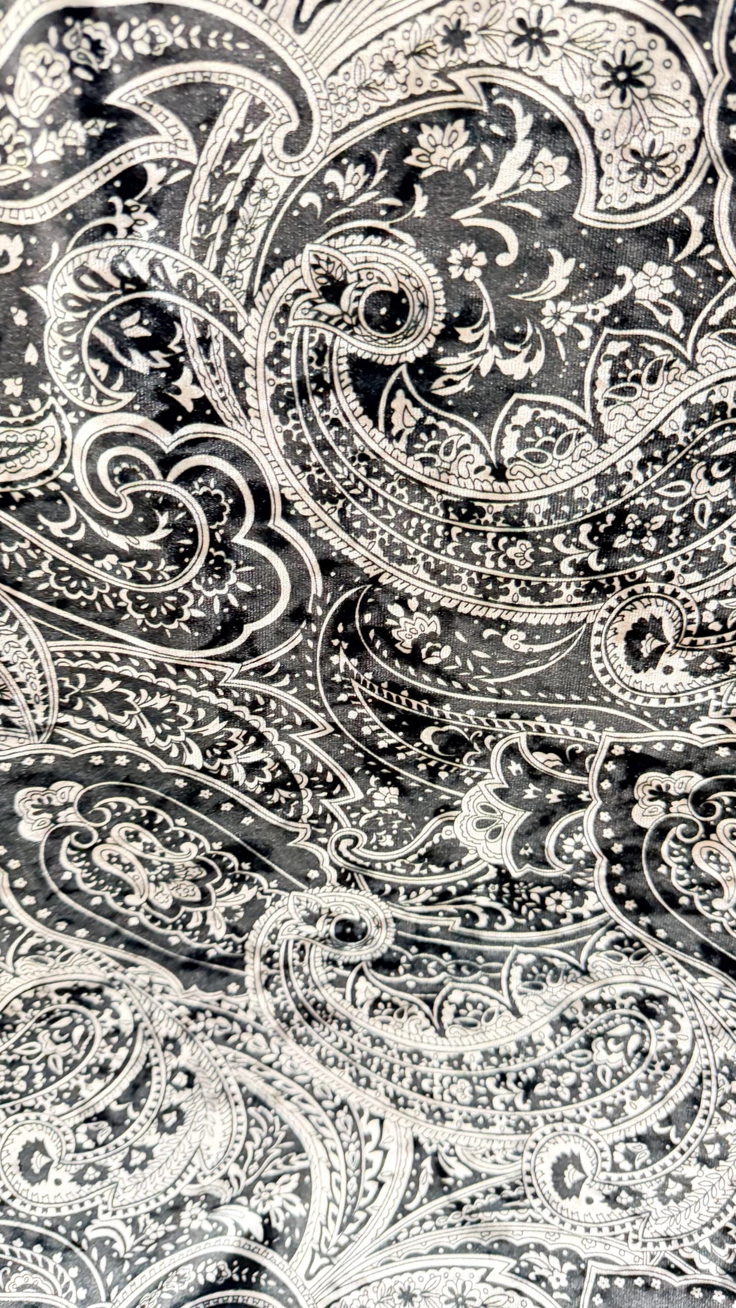 New Luxury paisley design black color print on best quality of velvet 4-way stretch 58/60” Sold by the YD. Ships Worldwide from Los Angeles