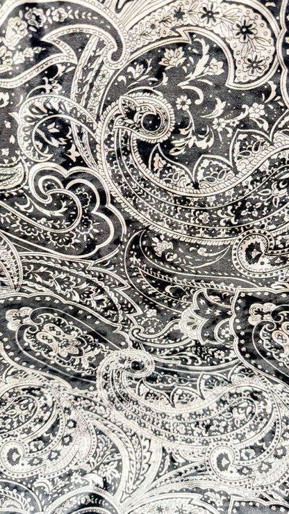 New Luxury paisley design black color print on best quality of velvet 4-way stretch 58/60” Sold by the YD. Ships Worldwide from Los Angeles