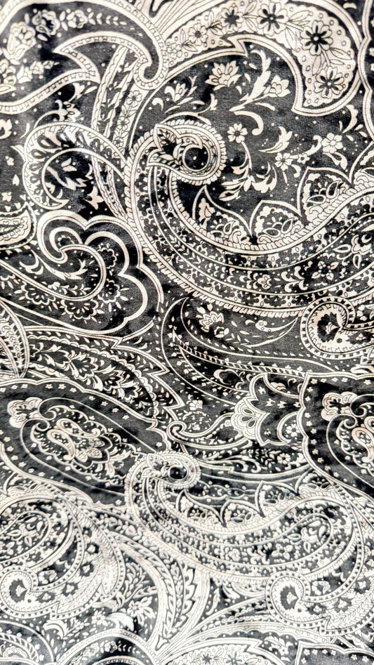 New Luxury paisley design black color print on best quality of velvet 4-way stretch 58/60” Sold by the YD. Ships Worldwide from Los Angeles