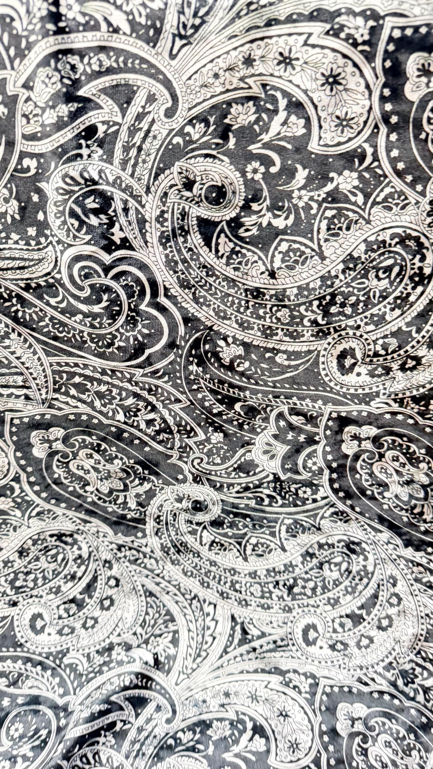 New Luxury paisley design black color print on best quality of velvet 4-way stretch 58/60” Sold by the YD. Ships Worldwide from Los Angeles