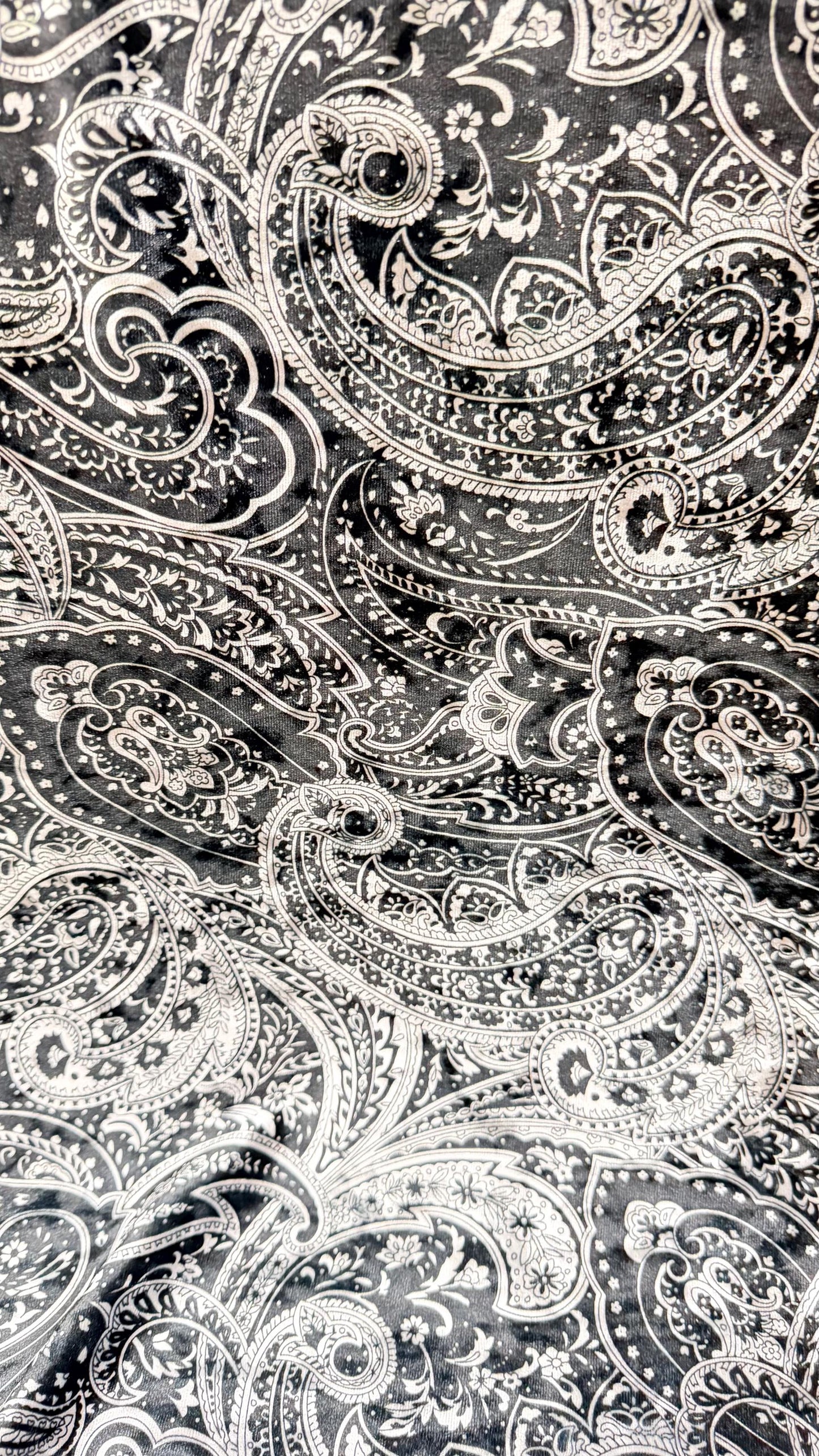New Luxury paisley design black color print on best quality of velvet 4-way stretch 58/60” Sold by the YD. Ships Worldwide from Los Angeles