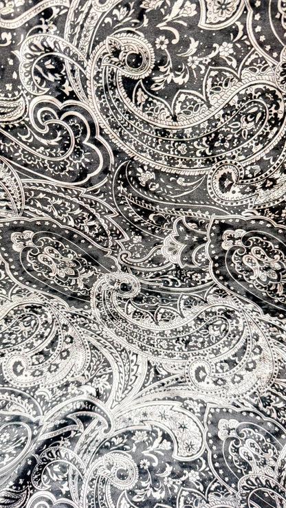 New Luxury paisley design black color print on best quality of velvet 4-way stretch 58/60” Sold by the YD. Ships Worldwide from Los Angeles