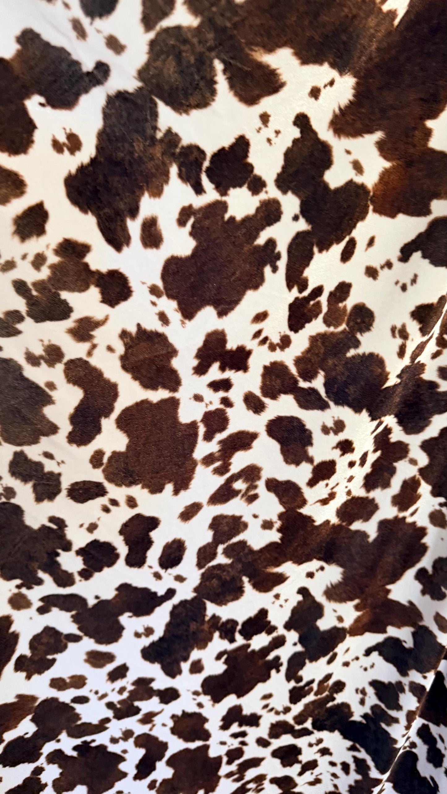 Exotic Cow design print on great quality of stretch velvet 4-way stretch 58/60” Sold by the YD. Ships worldwide from Los Angeles California