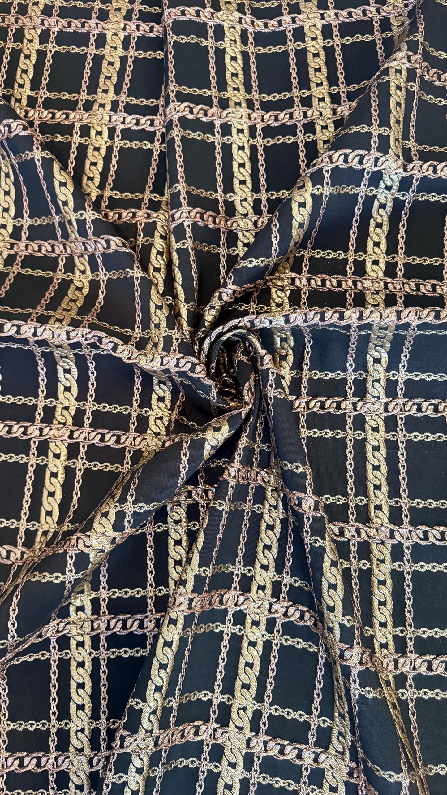 New Metallic Brocade Chain design Non Stretch Black/Gold  color 55/57” Sold by the YD. High quality fabrics by AlexLAFabrics