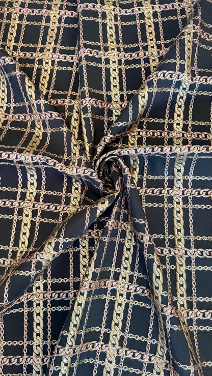 New Metallic Brocade Chain design Non Stretch Black/Gold  color 55/57” Sold by the YD. High quality fabrics by AlexLAFabrics
