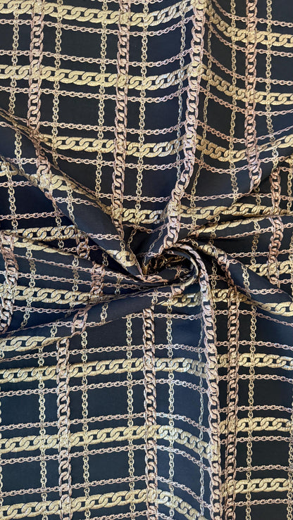 New Metallic Brocade Chain design Non Stretch Black/Gold  color 55/57” Sold by the YD. High quality fabrics by AlexLAFabrics