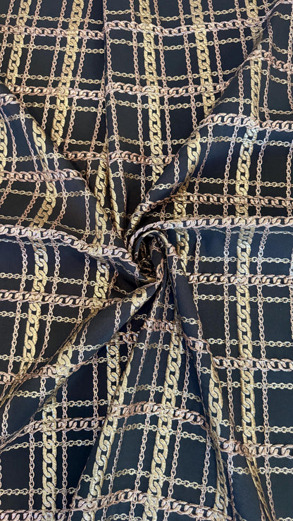 New Metallic Brocade Chain design Non Stretch Black/Gold  color 55/57” Sold by the YD. High quality fabrics by AlexLAFabrics