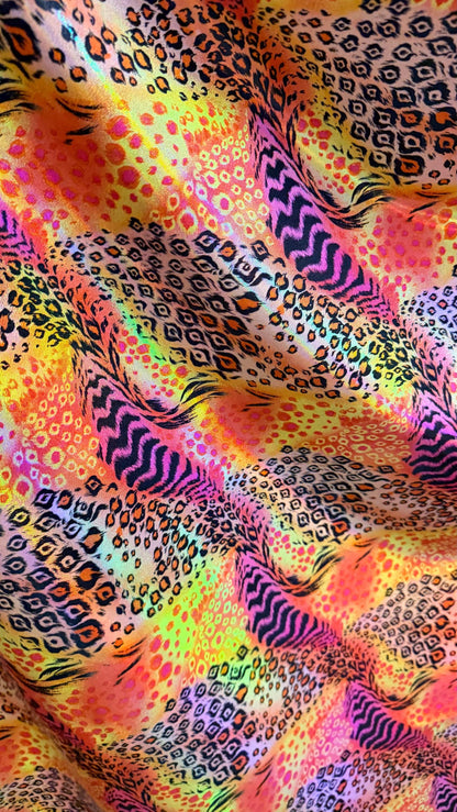 New Safari design multicolor Iridescent metallic nylon spandex 4way stretch 58/60" Sold by the yd. Ships worldwide from Los Angeles Californ