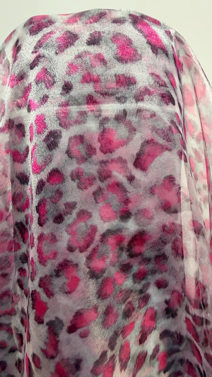 New Exotic Leopard design Lavender/Pink  print on great quality of Cristal Silky Organza non stretch 58/60” Sold by the YD. Ships worldwide