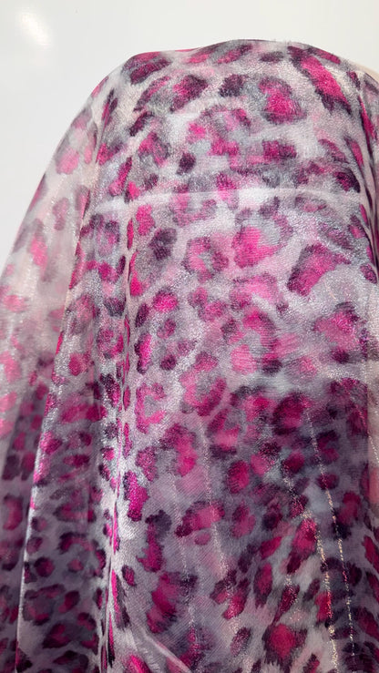 New Exotic Leopard design Lavender/Pink  print on great quality of Cristal Silky Organza non stretch 58/60” Sold by the YD. Ships worldwide