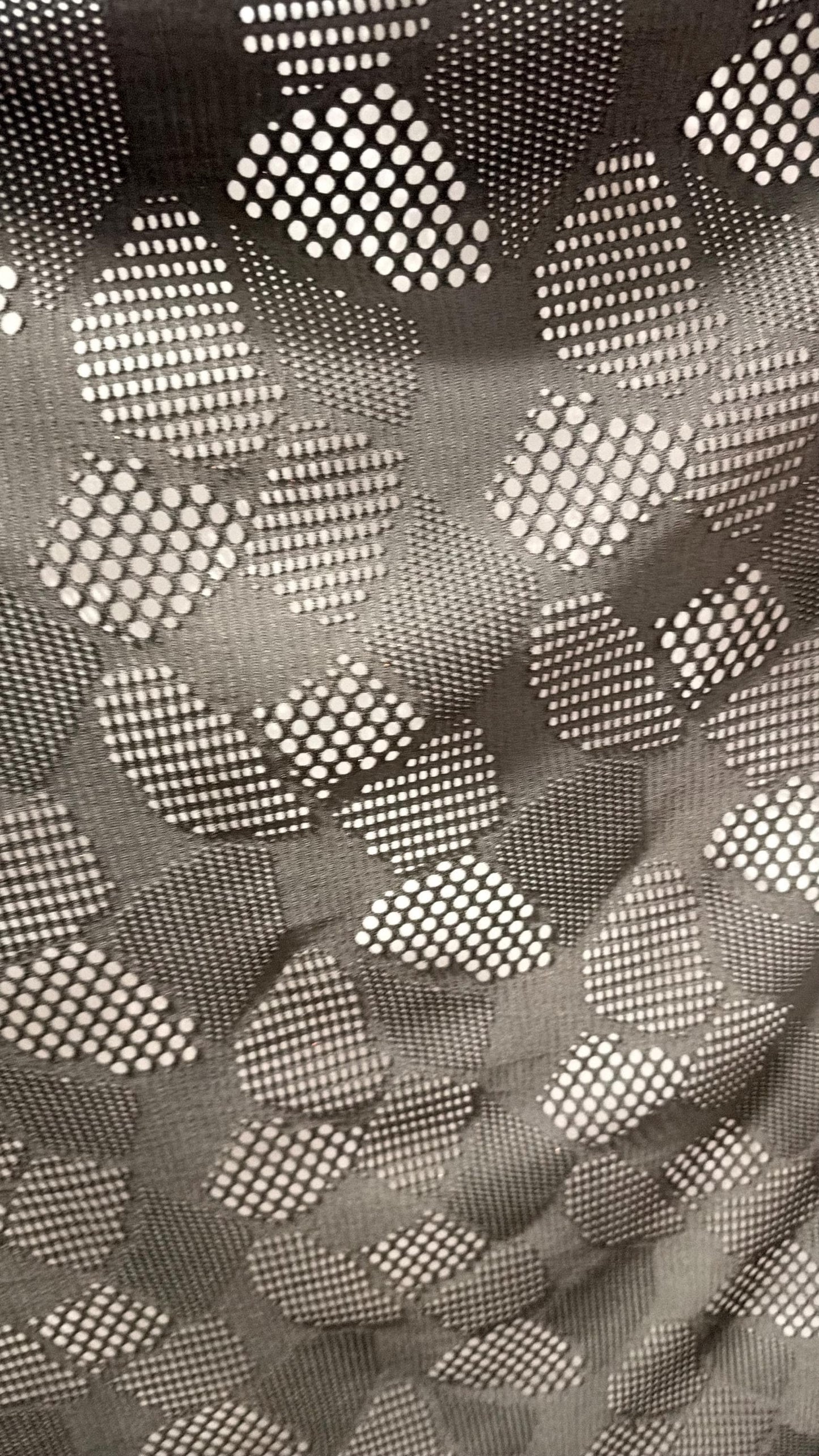 New Geometric patch design Black nylon spandex fishnet 4-way stretch 58/60” Sold by the YD. Ships Worldwide from Los Angeles California USA.