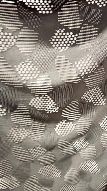 New Geometric patch design Black nylon spandex fishnet 4-way stretch 58/60” Sold by the YD. Ships Worldwide from Los Angeles California USA.