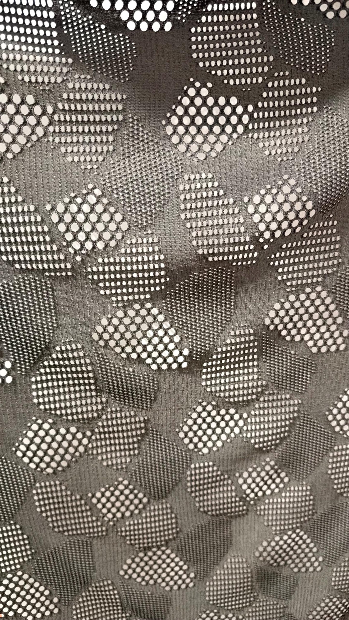 New Geometric patch design Black nylon spandex fishnet 4-way stretch 58/60” Sold by the YD. Ships Worldwide from Los Angeles California USA.