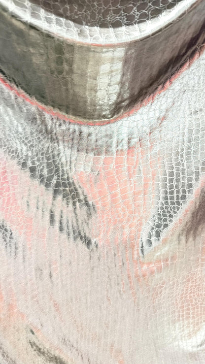 New metallic spandex Exotic crocodile design shiny silver 4way Stretch 58/60" Sold by the YD. Ships worldwide from Los Angeles California US