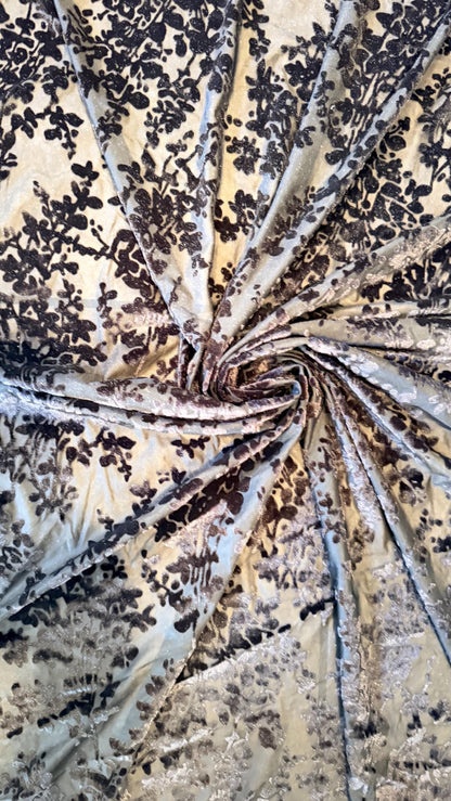 Burnout stretch velvet floral design Black color  Italian High quality 4way stretch 58/50" Sold by the YD. Ships worldwide