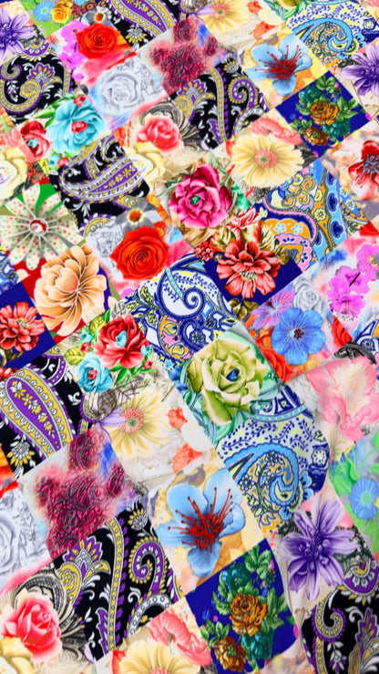 New nylon spandex Multi flower design multicolor 4way Stretch 58/60" Sold by the YD. Ships worldwide from Los Angeles California USA