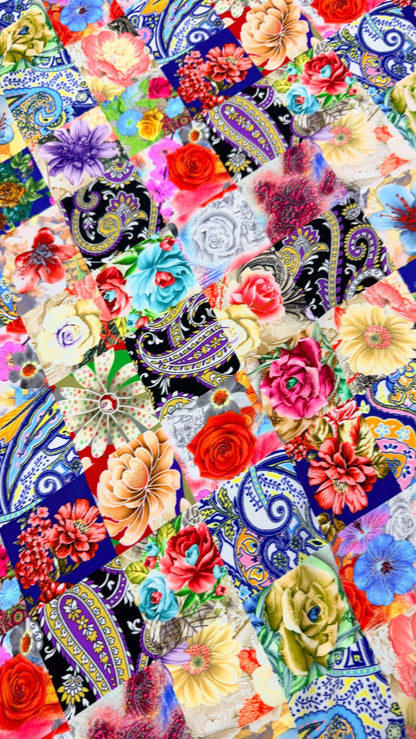 New nylon spandex Multi flower design multicolor 4way Stretch 58/60" Sold by the YD. Ships worldwide from Los Angeles California USA