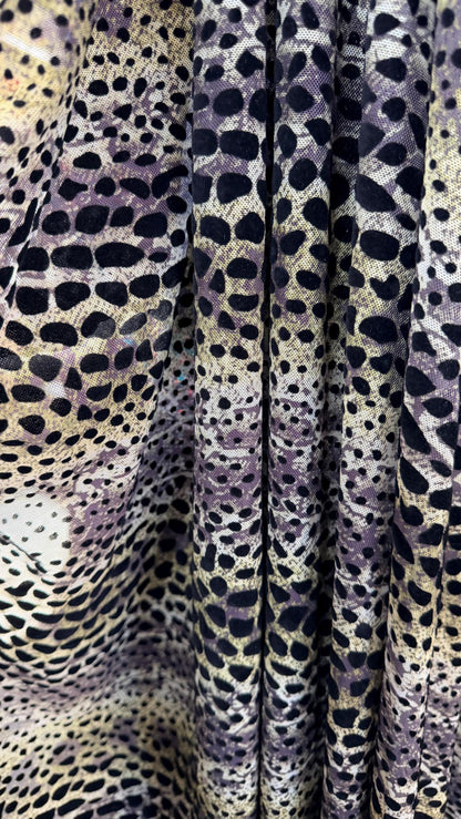 New Stretch mesh with flocking Exotic Animal design 58/60” 4-way stretch 58/60” Sold by the YD. Ships worldwide from Los Angeles California