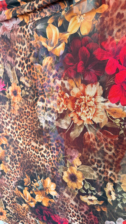 New exotic leopard design with red roses print on power mesh 4-way stretch 58/60” Sold by the YD. Ships worldwide from Los Angeles