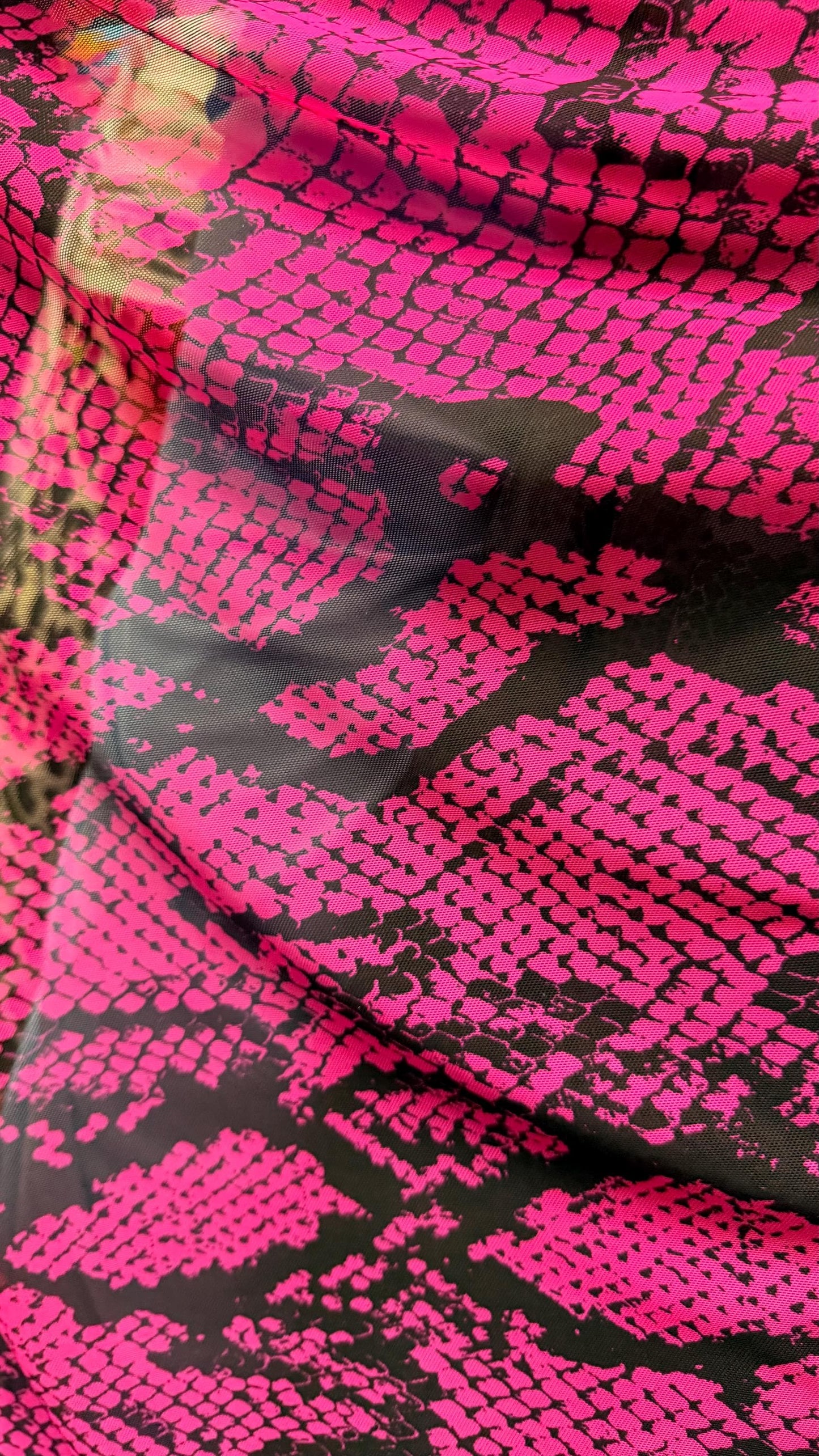 New Skin Snake design print on stretch power mesh 4-way stretch 58/60" Sold by the YD. Ships worldwide from Los Ángeles California USA.