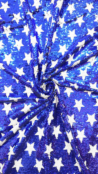 New Freedom stars design shiny sequins embroidered on spandex base 4-way 55/57” Sold by the YD. Ships Worldwide from Los Angeles California
