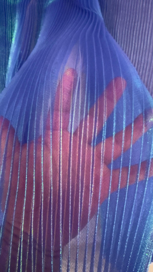 New Accordion pleated iridescent organza sapphire color  50/52” Sold by the YD. High quality fabrics by AlexLAFabrics