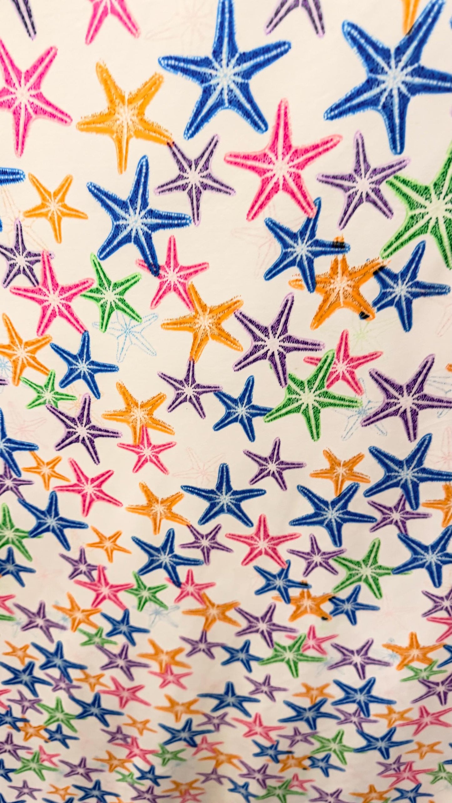 New starfish design Multicolor print on nylon spandex 4-way stretch 58/60” Sold by the YD. Ships worldwide from Los Angeles California USA.